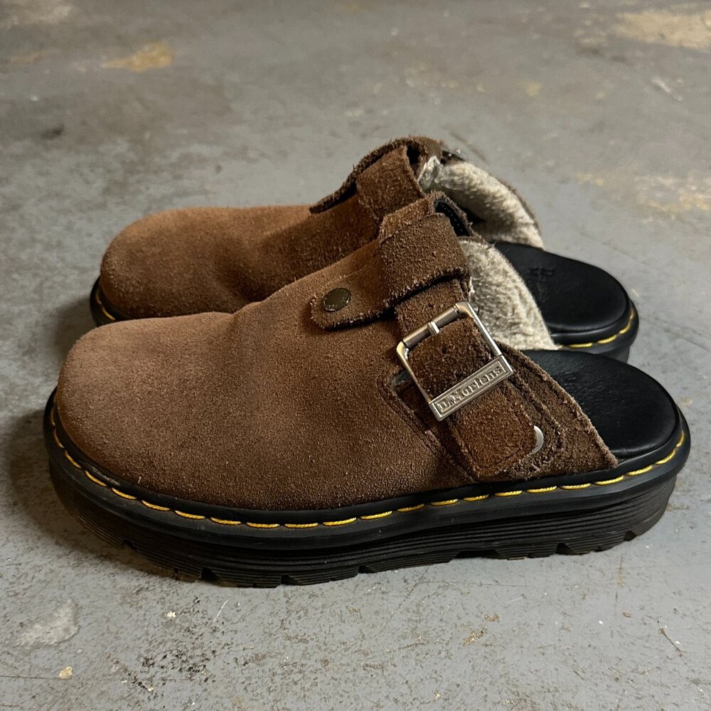 Dr. Martens fleece lined Zebzag platform suede mules